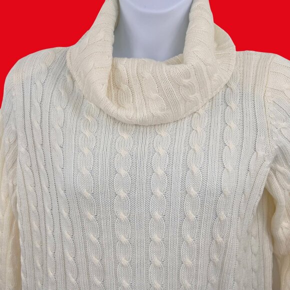 SOFT & COZY KAREN SCOTT IVORY CABLE KNIT COWL NECK SWEATER - L - Picture 2 of 5